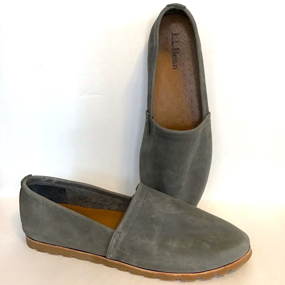 L.L. BEAN Women's SEDONA Nubuck Leather Lakewashed Gray Slipon Loafers 11 NEW - Picture 2 of 6